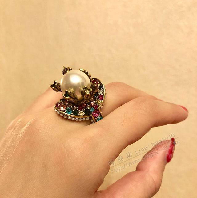 GUCCi飾品 古馳女戒指 Gucci彩鑽珍珠戒指  zgbq1194